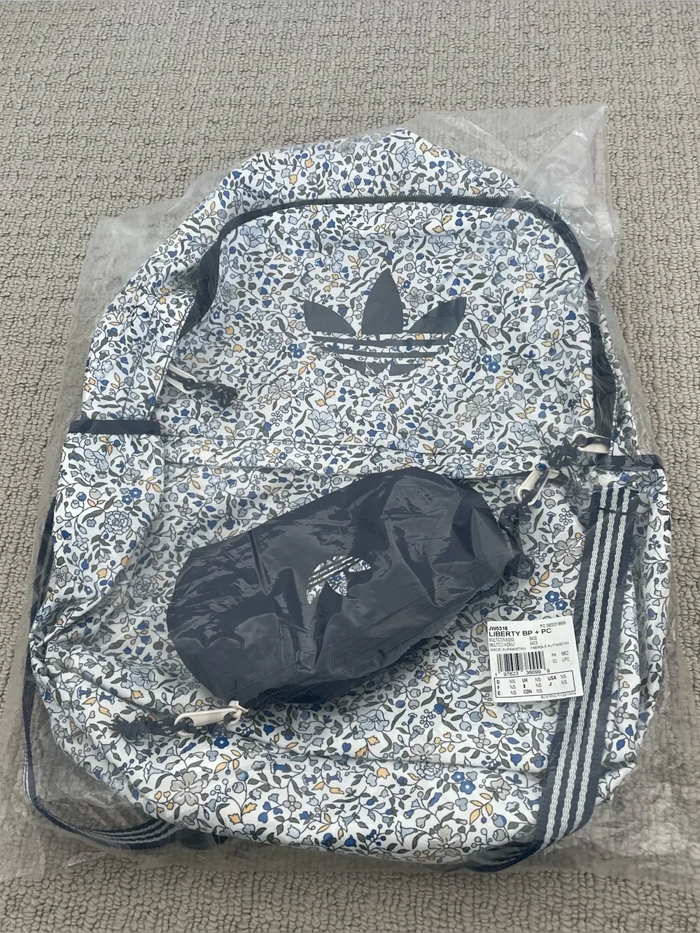 NWT adidas liberty navy floral backpack with pouch